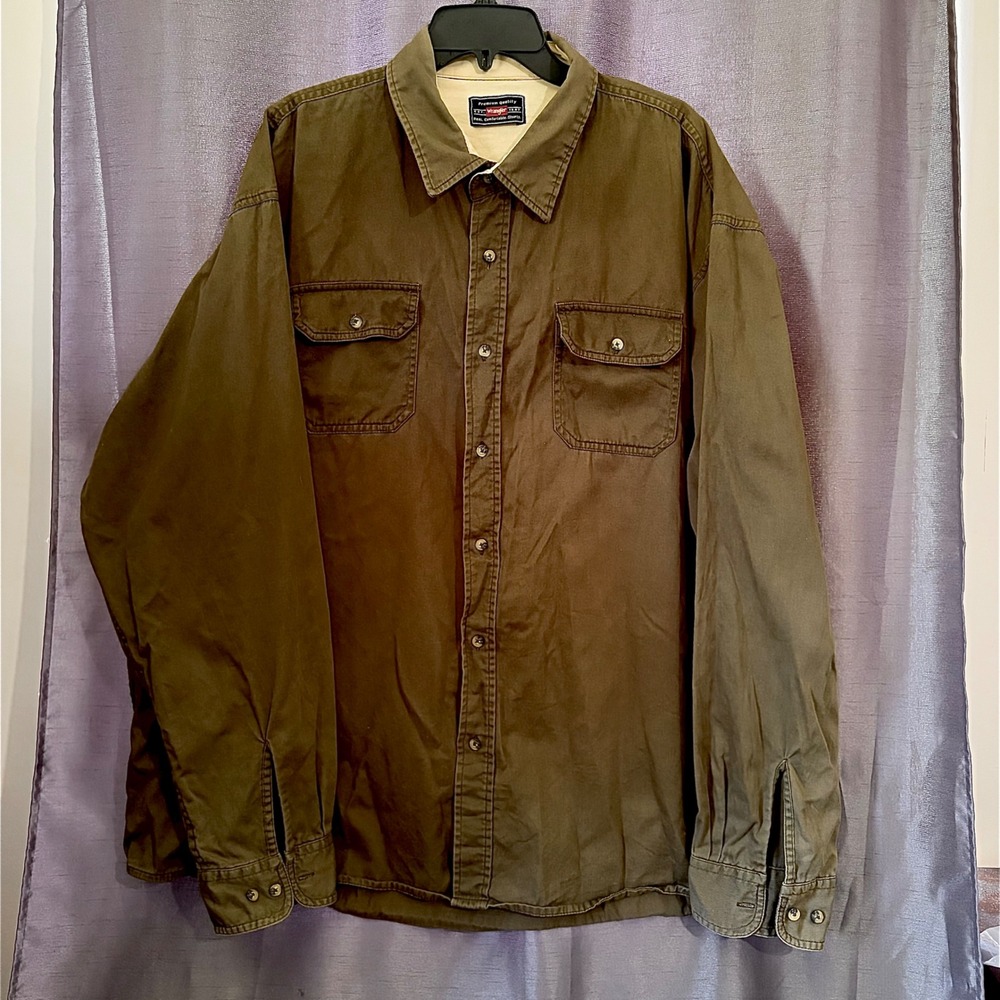 Wrangler Mens Long Sleeve Button Down Cotton Twill Work Shirt Brown Olive 3XL